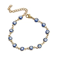 Bracelet ajustable en acier inoxydable doré avec œil bleu émaillé et fermoir mousqueton - Rond / Bleu