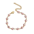 Bracelet à chaîne dorée ajustable avec perles en émail rose motif œil de protection - Rond / Rose