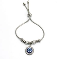 Pulsera ajustable de ojo turco en plata con pavé de cristales y cadena serpiente - Estilo Mal de Ojo / Color acero