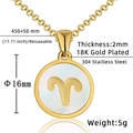 Détail du collier Bélier plaqué or 18K avec nacre blanche et pendentif de 16mm de diamètre - Bélier / Blanc