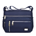 Dark blue oxford cloth crossbody bag with multiple zippers and golden hardware - Sapphire Blue