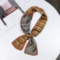 Floral plaid long silk scarf in mustard yellow and houndstooth pattern tie - Geometric Yellow