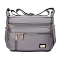 Gray oxford cloth shoulder bag with multi-pocket design and adjustable wide strap - Silver