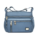 Dark blue oxford fabric shoulder bag with multiple zip pockets and adjustable strap - Light Blue