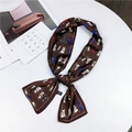 Brown silk skinny scarf with colorful cartoon cat patterns and elegant yellow edging - Dark Brown Cat (14)