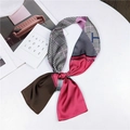 Pink and brown patchwork silk scarf with houndstooth pattern and satin gloss finish - Color Block Houndstooth Pink
