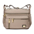 Practical khaki nylon crossbody bag with multiple zippers and elegant gold hardware - Champagne