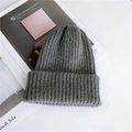 Thick dark grey ribbed knit beanie hat for winter warmth with a minimalist style - Adjustable / Medium Grey