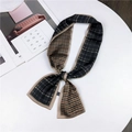 Long silk scarf with classic houndstooth and plaid patterns in coffee and black tones - Geometric Black