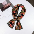 Long silk scarf with orange and dark green camouflage animal print tied in a bow - Purple Camouflage (19)