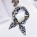 Chic leopard print skinny silk scarf in purple and black finish for handbag handles - Blue Leopard