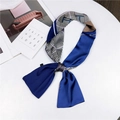 Navy blue twilly silk scarf with houndstooth and gold chain pattern for wrist or hair - Color Block Houndstooth Blue