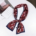 Elegant burgundy long silk scarf with white horseshoe print and navy blue borders - Red Horse Hoof (24)