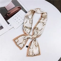 Long silk twilly scarf in cream with orange borders and geometric gold patterns - Beige Horse Hoof (25)