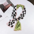 Double-sided silk scarf featuring green geometric patterns and black checkerboard prints - Diamond Triangle Green