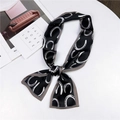 Long silk scarf with horseshoe print tied in a bow, black and gray fashion neck tie - Black Horse Hoof (26)