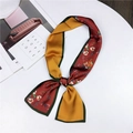 Floral twilly scarf in ginger yellow and burgundy with white flowers and green trim - Bouquet Red Yellow