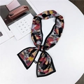 Elegant multi-color camouflage skinny silk scarf tied in a bow on a white background - Black Camouflage (18)