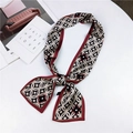 Bordeaux red and cream long silk-feel scarf with geometric patterns tied in a bow - Beige Red Coin Flower (27)