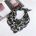Leopard print silk neck scarf with black edges and silky texture in beige color - Grey Leopard