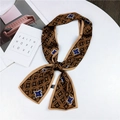 Brown long twilly scarf with vintage geometric rings and blue star pattern detail - Orange Yellow Coin Flower (29)