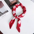 Elegant red square silk scarf with white swan print and smooth satin finish - Red Swan