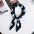 Elegant black satin neck scarf with white swan print and light blue accents - Black Swan