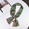 Green houndstooth long silk scarf with strawberry floral print and pink trim - Floral Houndstooth Green