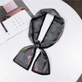 Long silk scarf with black white houndstooth pattern and pink floral prints - Floral Houndstooth Black
