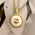 Cancer zodiac necklace with 18K gold plated steel and white mother of pearl pendant - Round White Shell Cancer