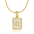 18K gold plated stainless steel Leo zodiac necklace with white shell pendant inlay - Leo