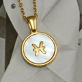 Collana segno zodiacale Pesci placcata oro 18K con ciondolo in madreperla bianca - Conchiglia Bianca Tonda Pesci