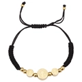 Pulsera de cuerda negra tejida con medallas de San Benito y cuentas de oro 18K - Sacerdote - Cuerda Negra