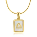 18K gold plated necklace with Libra zodiac sign on a white rectangular shell pendant - Libra