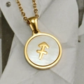 Collana con ciondolo Sagittario in acciaio inossidabile placcato oro 18K e conchiglia - Conchiglia Bianca Tonda Sagittario