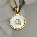 Collana con segno zodiacale Bilancia placcata oro 18K con inserto in madreperla - Conchiglia Bianca Tonda Bilancia
