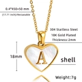 Detalles del collar de corazón chapado en oro de 18k con dimensiones y especificaciones - Nácar Blanco - Letra A