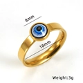 Gold stainless steel evil eye ring with 8mm blue bead and 18mm inner diameter - Ring