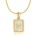 18K gold stainless steel Pisces necklace with white shell rectangular pendant and snake chain - Pisces