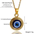 Detail of 18K gold plated evil eye pendant necklace with blue resin and zircon accents - With Necklace / Gold Blue Eye