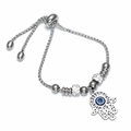 Bracciale Mano di Fatima argento con occhio portafortuna e cristalli, chiusura regolabile - Occhi Blu Acciaio