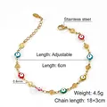 Detail of multi-colored evil eye beads and gold heart charms on a stainless steel chain - Pattern Style (01-花纹金色恶魔手链)