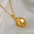 Collier en acier titane plaqué or 18K avec pendentif double face du signe Poissons - Poissons