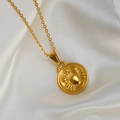 Collier avec pendentif rond réversible du zodiaque Cancer en acier plaqué or 18k - Cancer