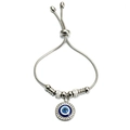 Silver adjustable evil eye bracelet with blue charm and sparkling cubic zirconia - Silver Tone - Evil Eye