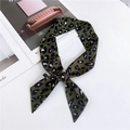 Stylish green leopard print skinny silk scarf tied in a bow for bags or hair - Leopard Green