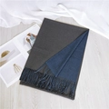 Reversible scarf in dark grey and navy blue with fine tassels on wood background - Heather Gray Blue