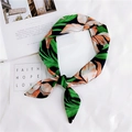 Floral print chiffon skinny scarf for handbag handle and hair ribbon decoration - Navy Tropical Flower