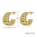 Detail view of 20mm triple-layered gold C-shaped earrings with dimension and weight labels - 18K Gold / Gold Triple Row Bead Style (XJ-YQ3-17)