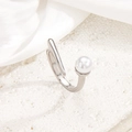 Silver open ring with heart outline and white pearl on a textured stone surface - Pearl Heart Style (jz082) / Silver